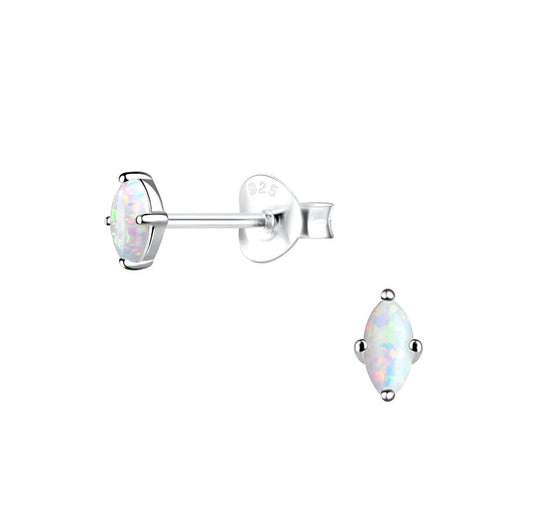 Sterling Silver Marquise Opal Design Ear Studs